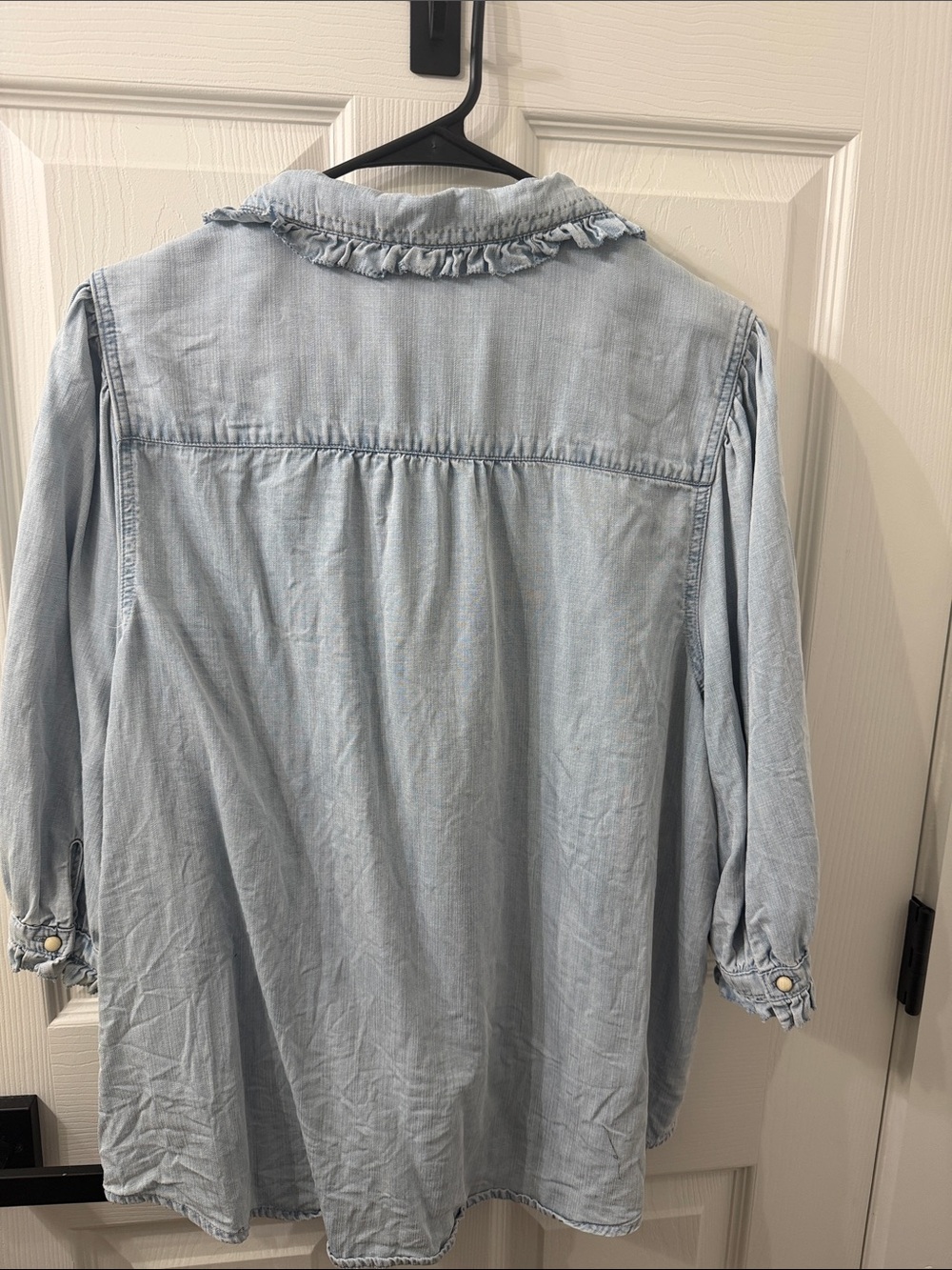 Democracy Light Blue Ruffle Collar Button-Front Shirt - Picture 4 of 4